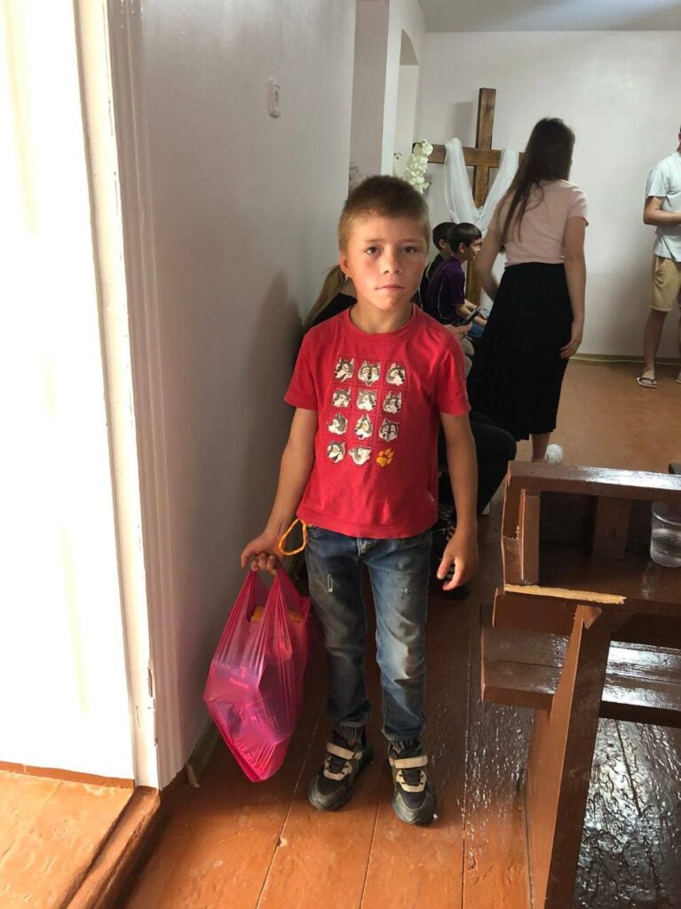 Boy receives supplies in Odessa