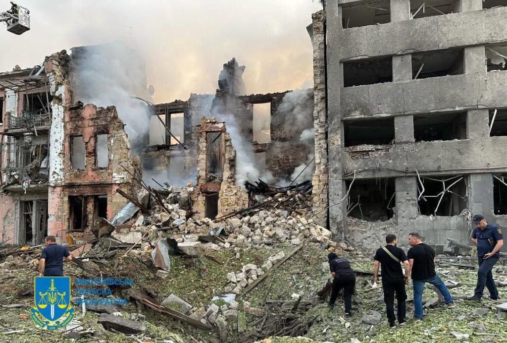 Building bombed in war in Ukraine.