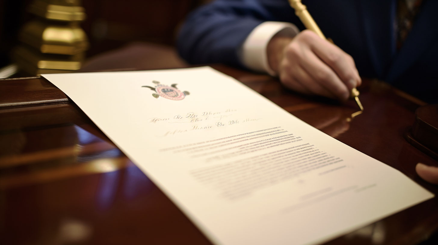 Man signing a congressional bill.
