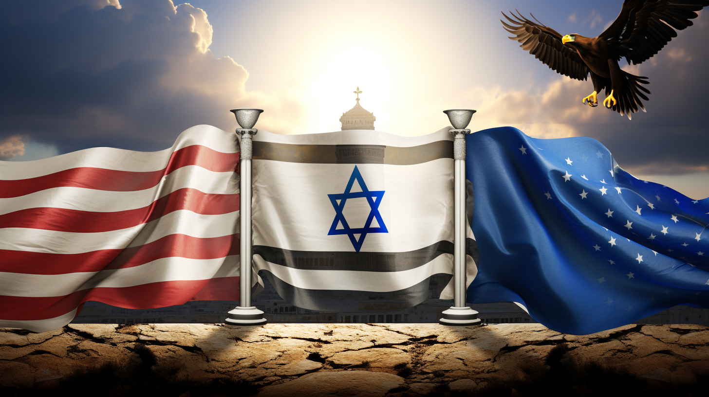 US national flag surrounding Israeli flag.