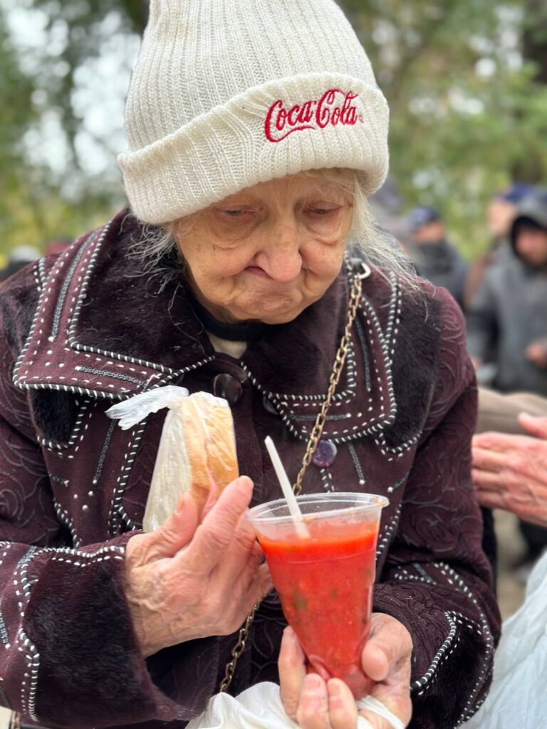 Older woman with free meal