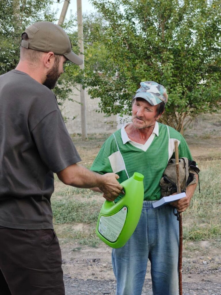 Man receiving hygiene supplies